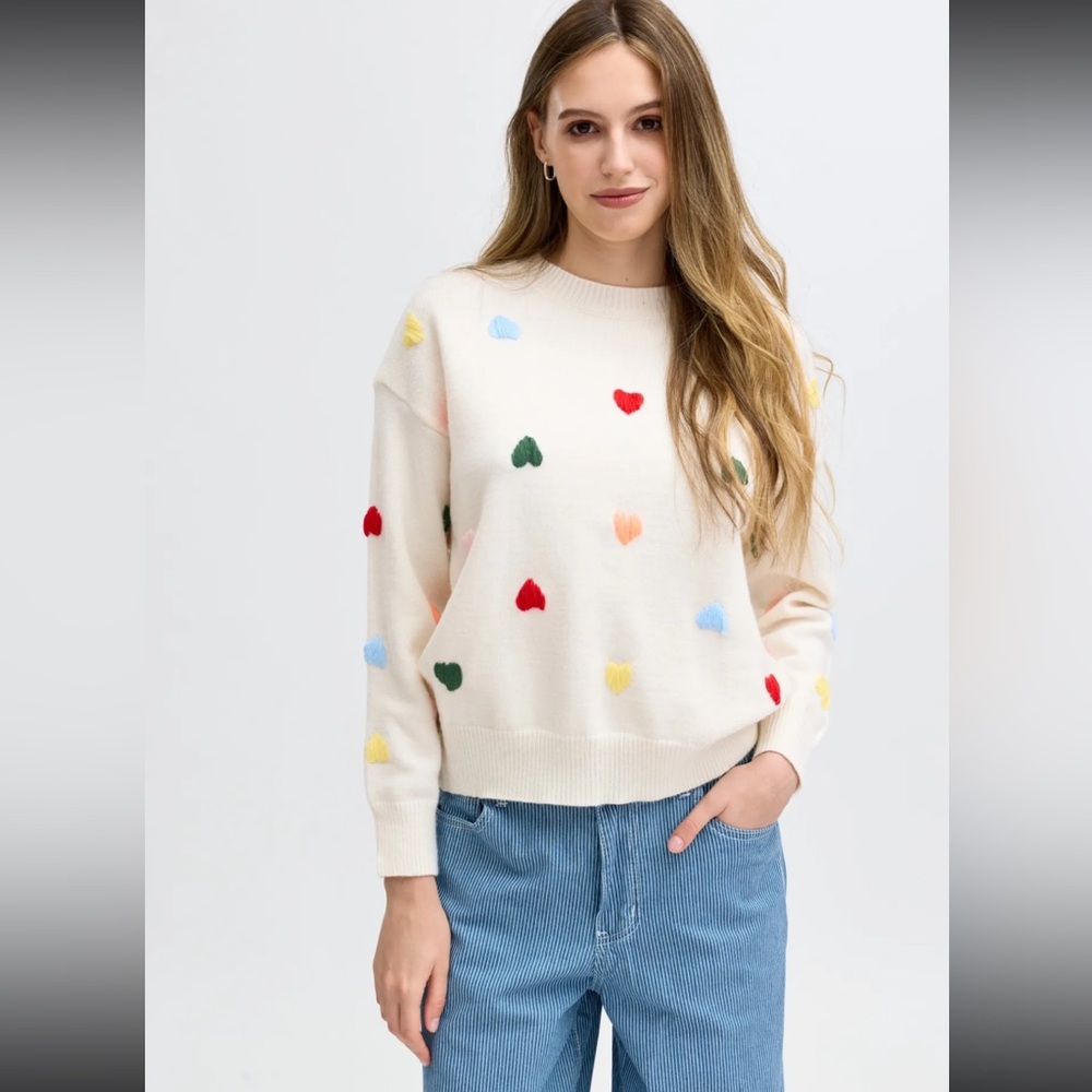 FROM PARIS FRANCE Colorful Heart Pattern Sweater